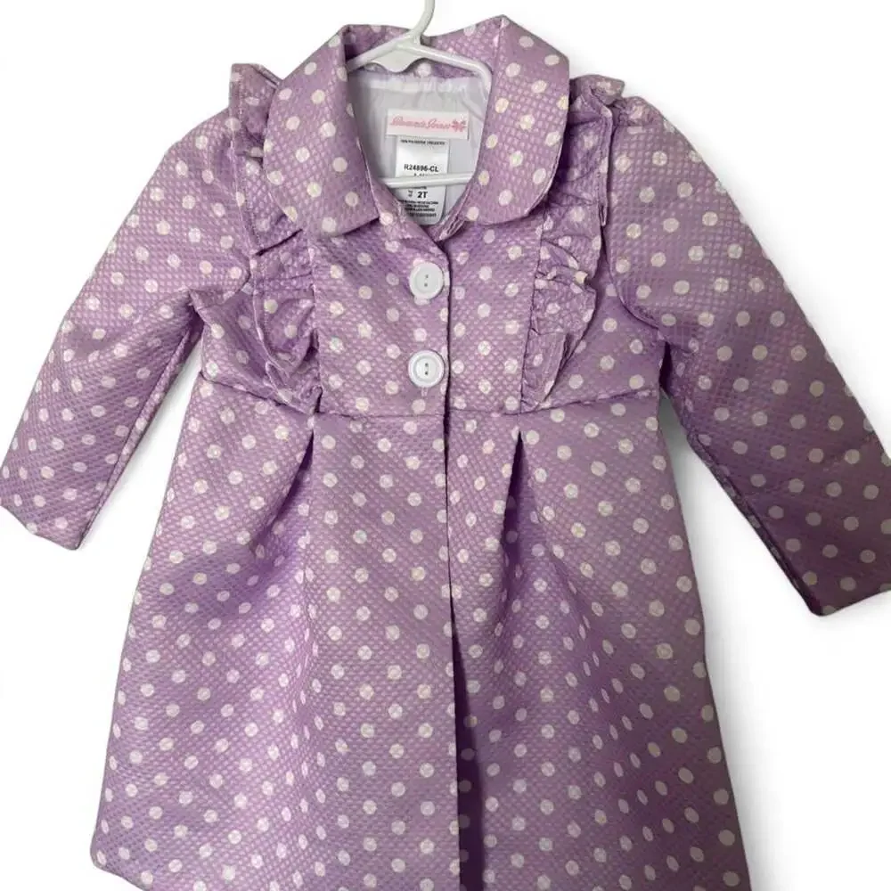 Bonnie Jean Lavender Polka Dot Ruffle Trench Coat Jacket 2T
